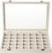 Velvet Jewelry Tray,35 Grid Jewelry Organizer with Clear Lid,Earring Holder Organizer Case with Clasp,Drawer Insert for Rings Studs,13.8 x 9.5 x 2 Inches,Gift for Women Girls(Beige)